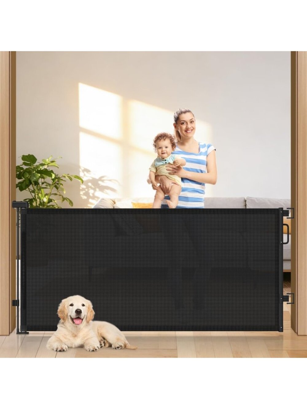 Extra Wide 78" Retractable Baby Gate & Long Mesh Dog Gate for Stairs Safety